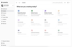Crevio - Content Type Selection