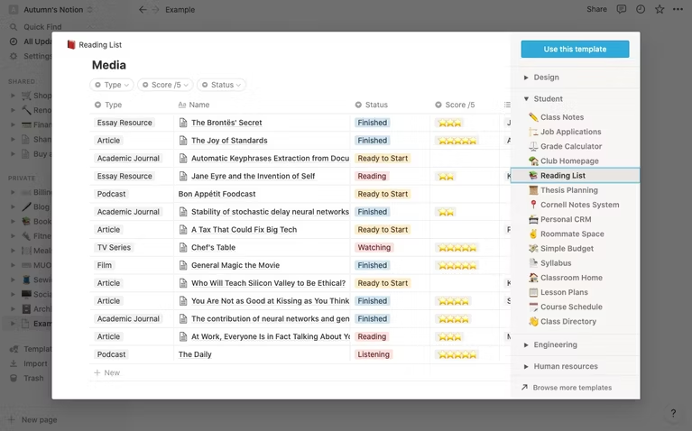 Notion Note Taking Screen