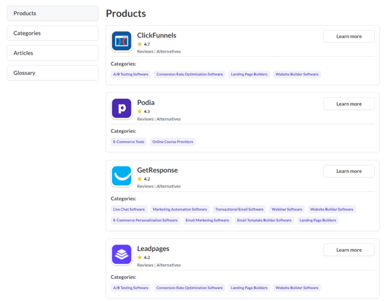 Findstack's product page