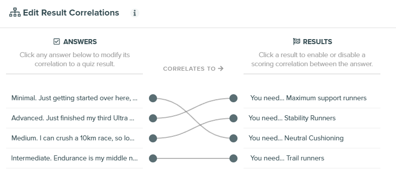 Results Correlations Interact Quiz Builder