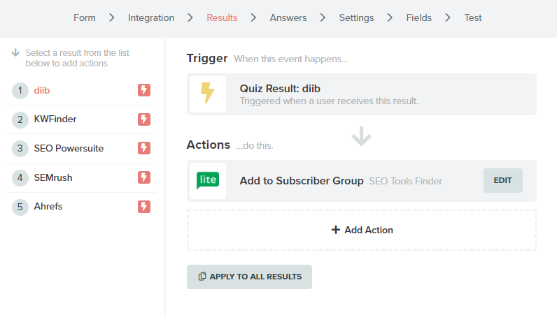 Email List Quiz Builder Integration
