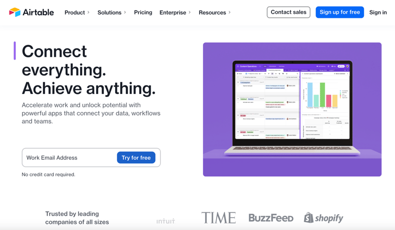 Airtable homepage