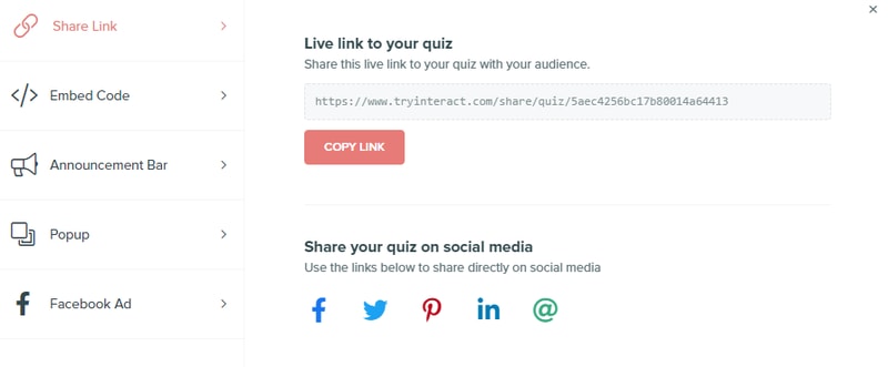 Interact Quiz Sharing and Promotion