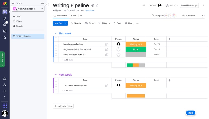 Monday.com User Interface Page