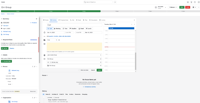 Pipedrive Tasks Page