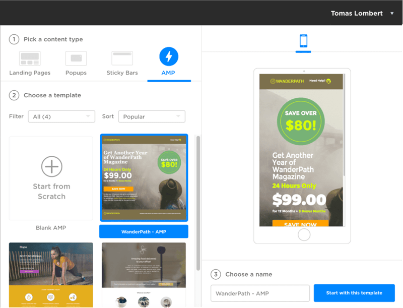 Unbounce dashboard