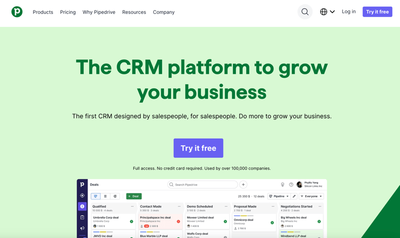 Pipedrive Startseite