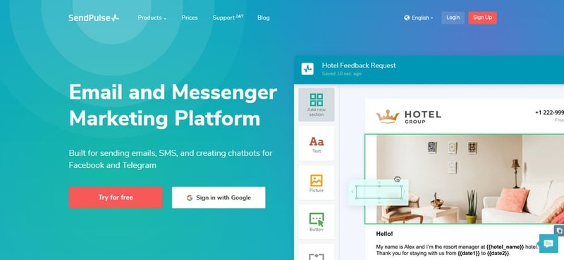 sendpulse homepage