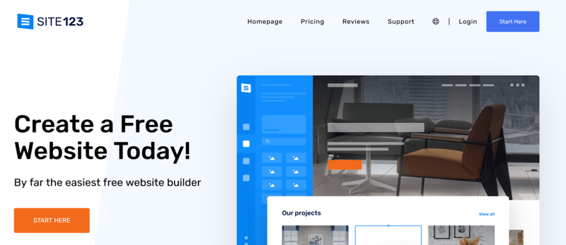 Screenshot of Site 123's homepage.