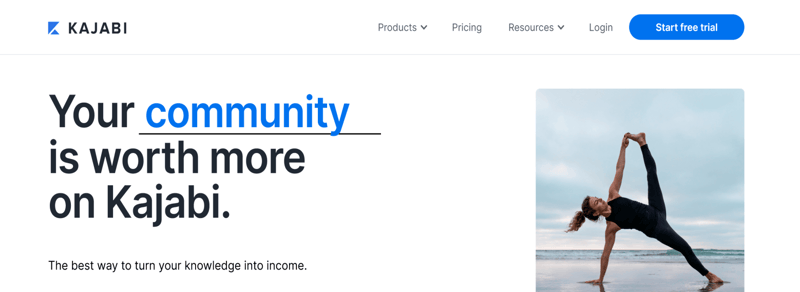 A screenshot of Kajabi's homepage.