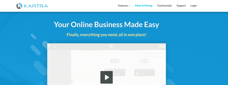 A screenshot of Kartra's homepage.