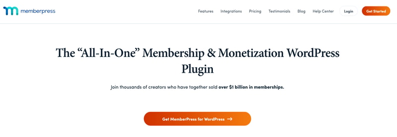 A screenshot of MemberPress' homepage.