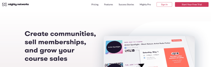 A screenshot of Mighty Network's pricing table.