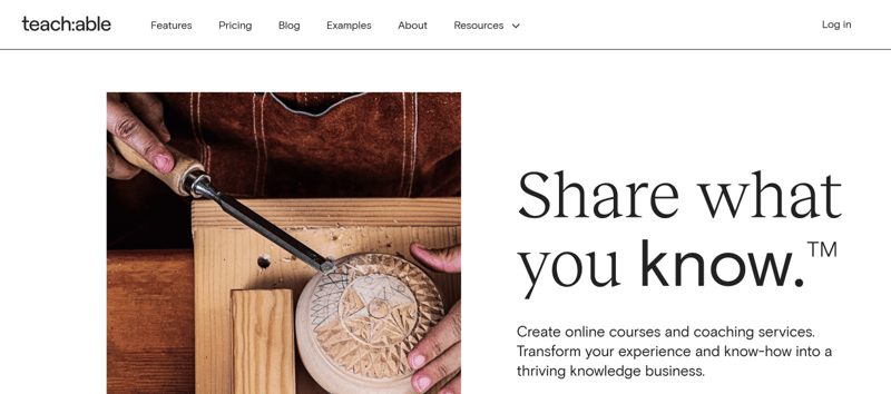 A screenshot of Teachable's homepage.