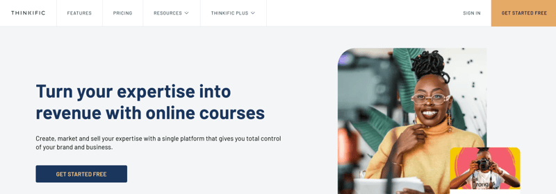 A screenshot of Thinkific's homepage.