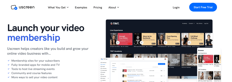 A screenshot of uScreen's homepage.