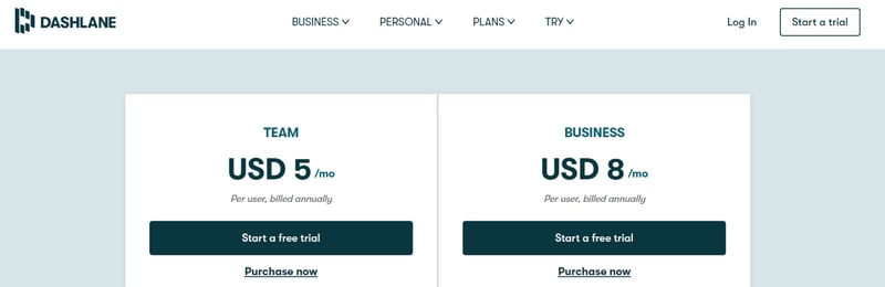 Dashlane pricing for Business plans