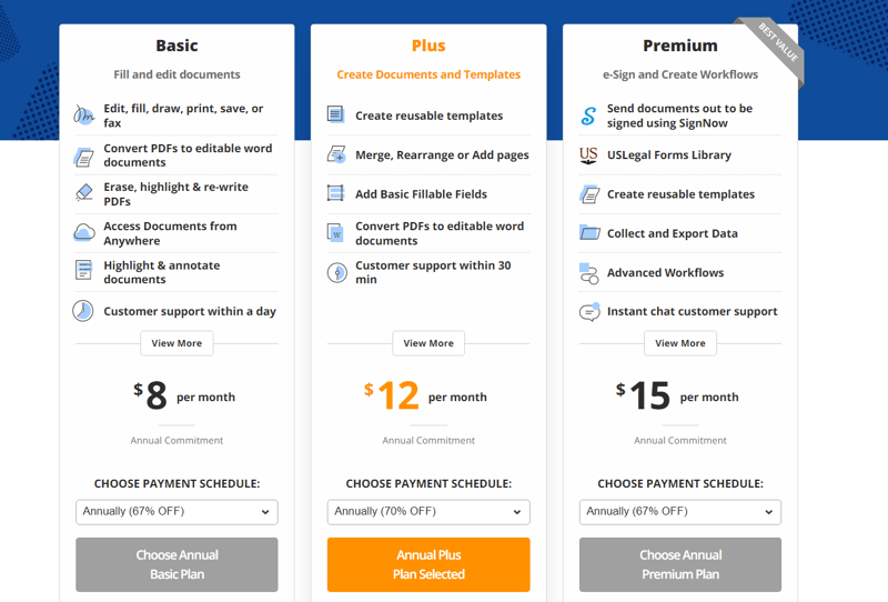PDFfiller Pricing Page
