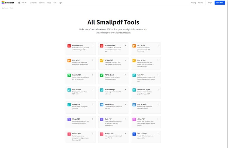 SmallPDF Tools Page