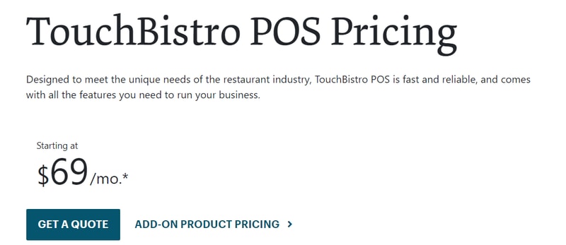 TouchBristro Pricing Page