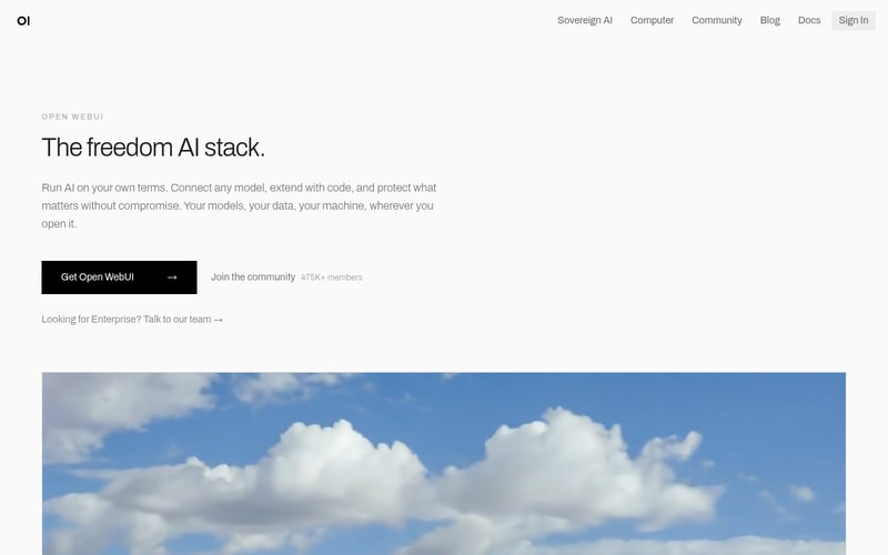 The Open WebUI project homepage describing its self-hosted AI chat interface