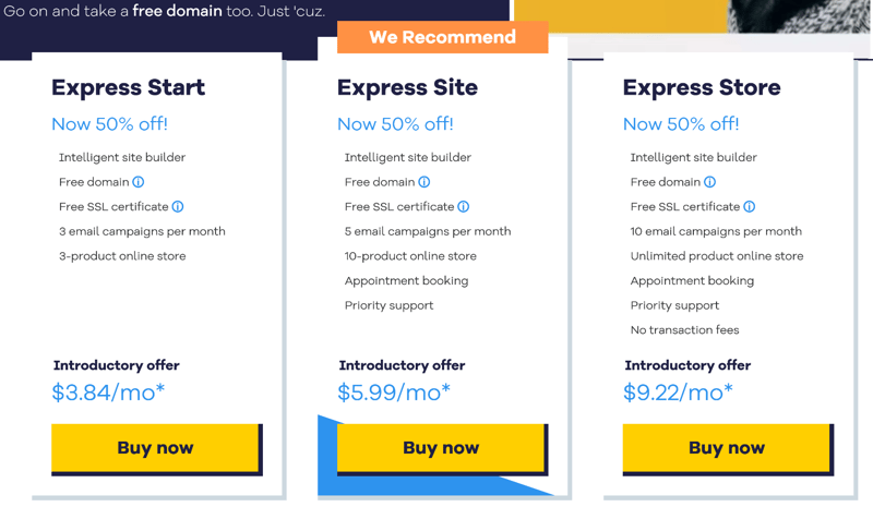 HostGator prices and tiers in table format.