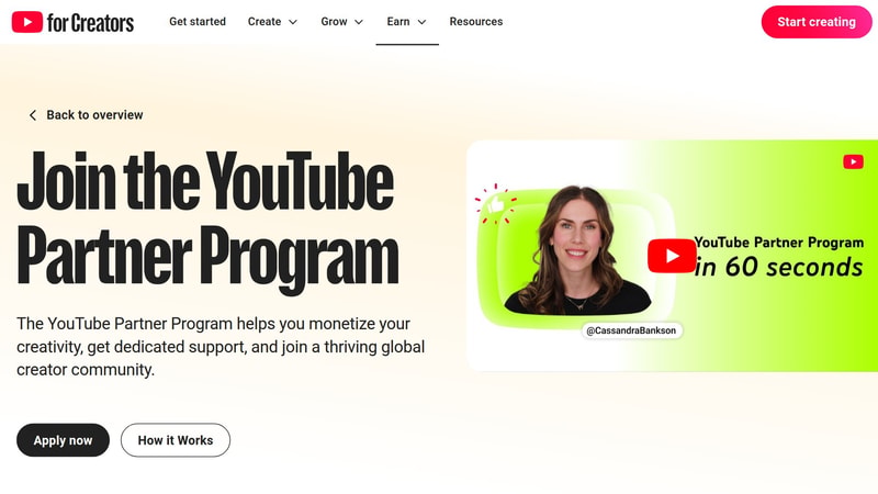 YouTube Partner Program homepage