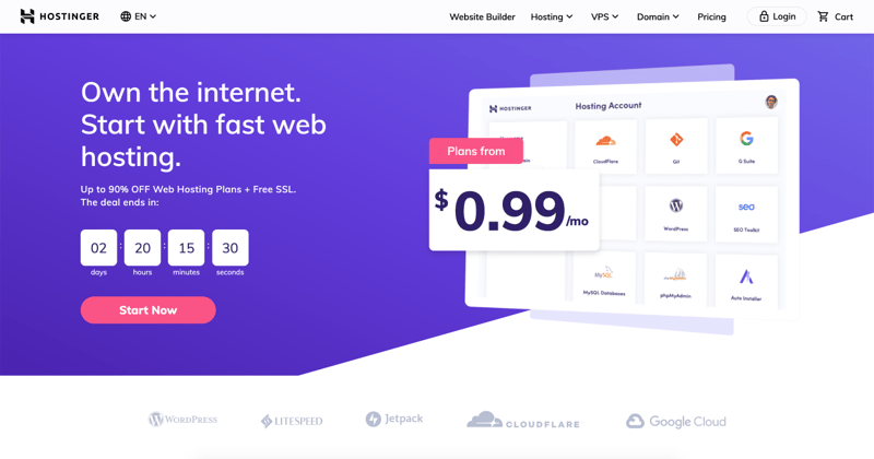 Hostinger Целевая страница веб-хостинга