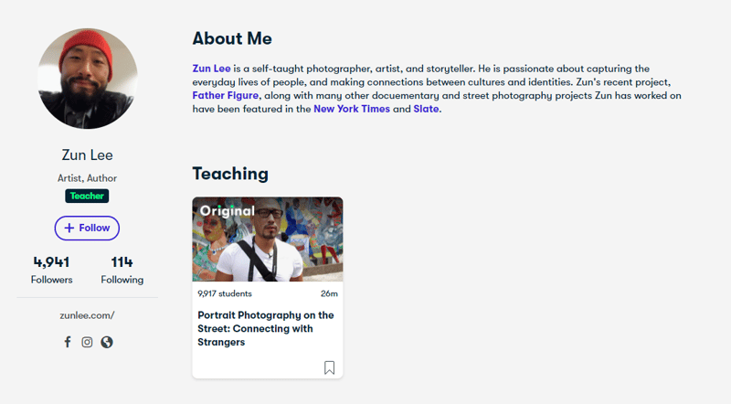 SkillShare Profile Example