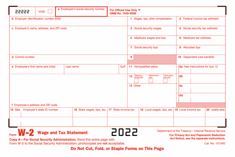Sample W-2 form