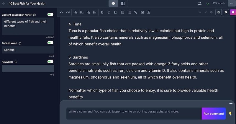 Jasper Ai dashboard