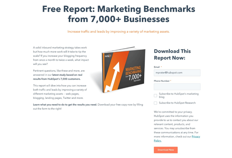 HubSpot's - lead capture landing page