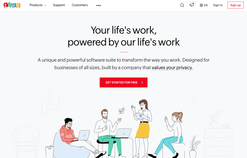 Zoho Projekte-Homepage
