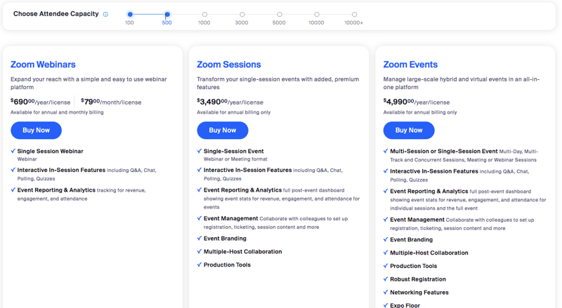 Preise für Zoom-Webinare