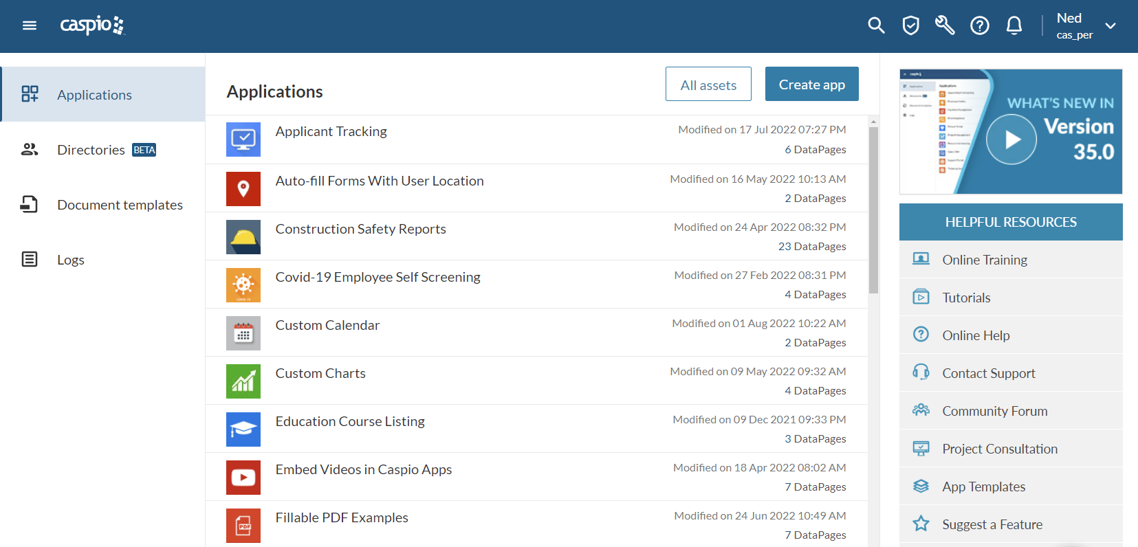Caspio screenshot 2