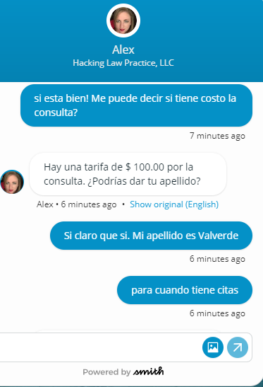 Smith.ai Live Website Chat screenshot 2