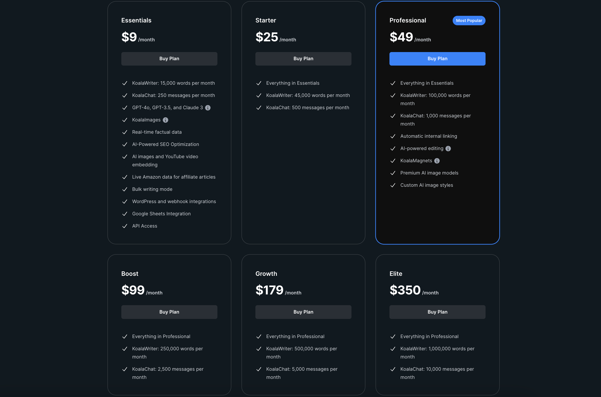 Koala Writer Complete Pricing List
