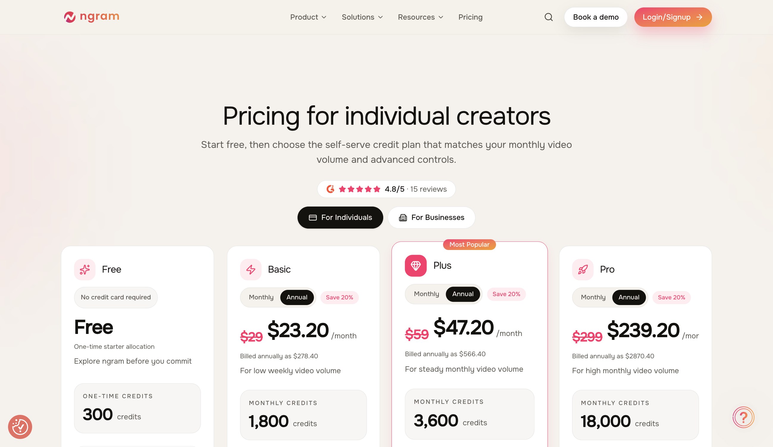 ngram Pricing Page