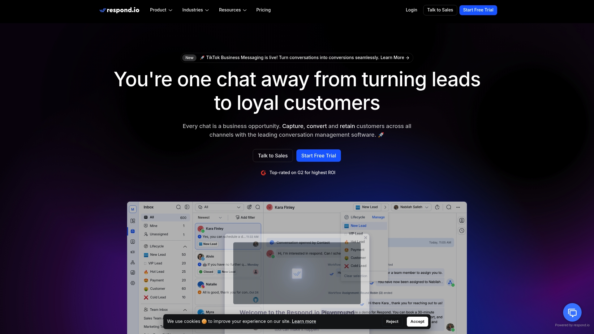 Respond.io Homepage