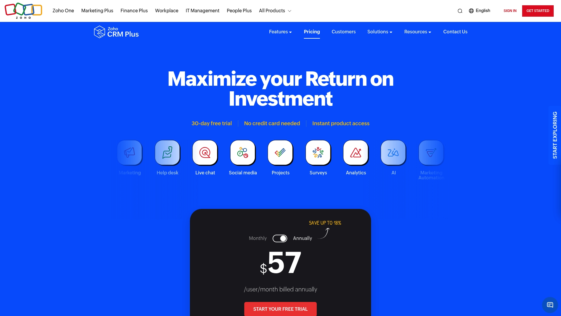 Zoho Домашняя страница CRM Plus