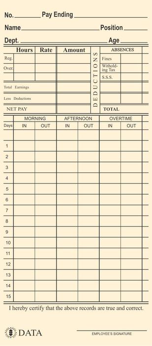 Muestra de tarjeta de tiempo manual