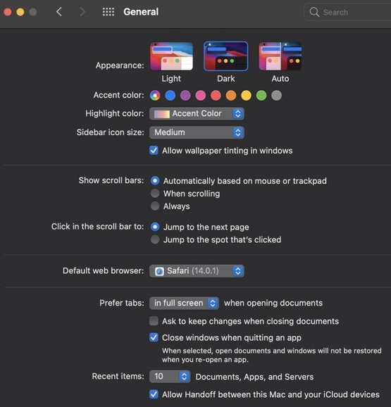 macos dark mode