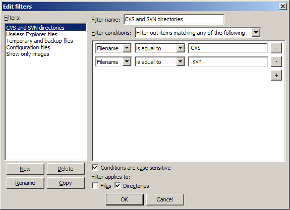 FileZilla File Name Filters