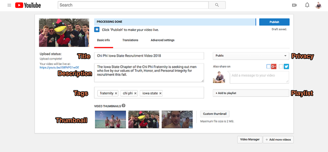 YouTube Upload Page