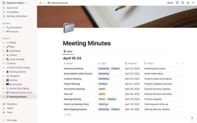 Notion Meetings Pages