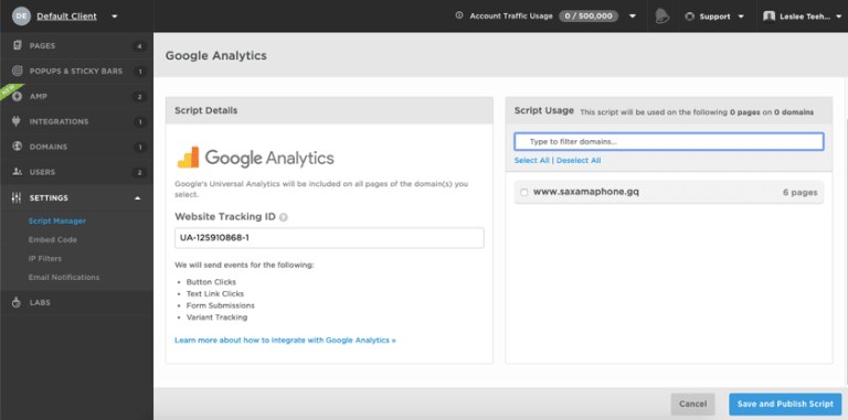 Unbounce interface