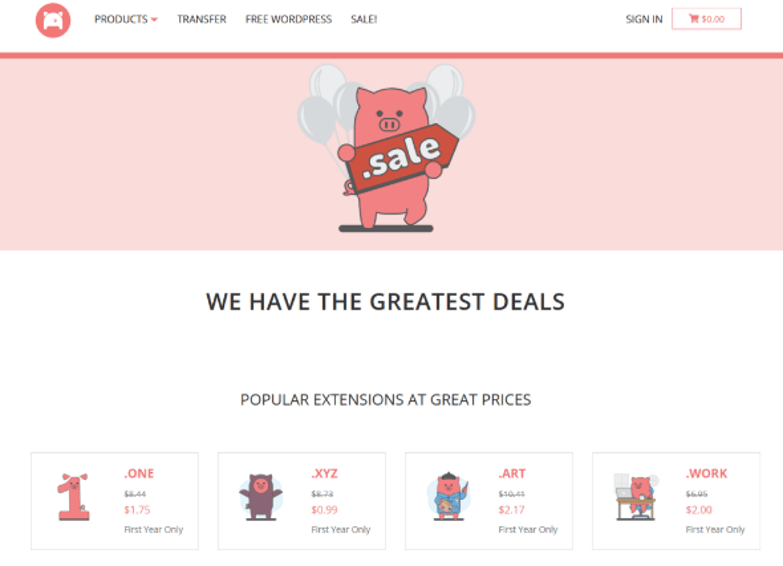 Porkbun pricing sale page