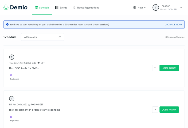 demio webinar schedule