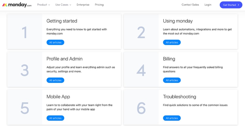 Monday.com Customer Support Page