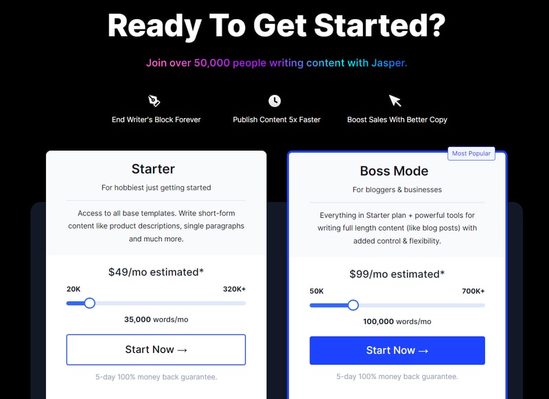 Jasper Pricing page